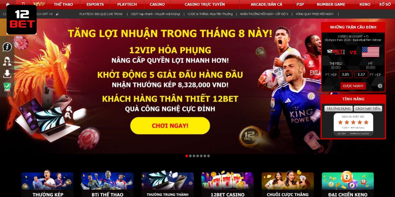 Giới Thiệu 12Bet - Nhà Cái Cá Cược Đẳng Cấp Số 1 Châu Á 1 12Bet - Sân chơi cá cược chất lượng quốc tế
