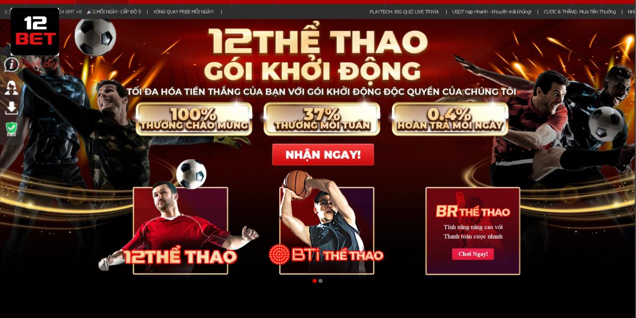 BR Thể Thao 12Bet - Cá Cược Thể Thao Với Kèo Cược Lớn 1 BR thể thao là sảnh đặt cược bóng đá được yêu thích nhất tại 12 Bet