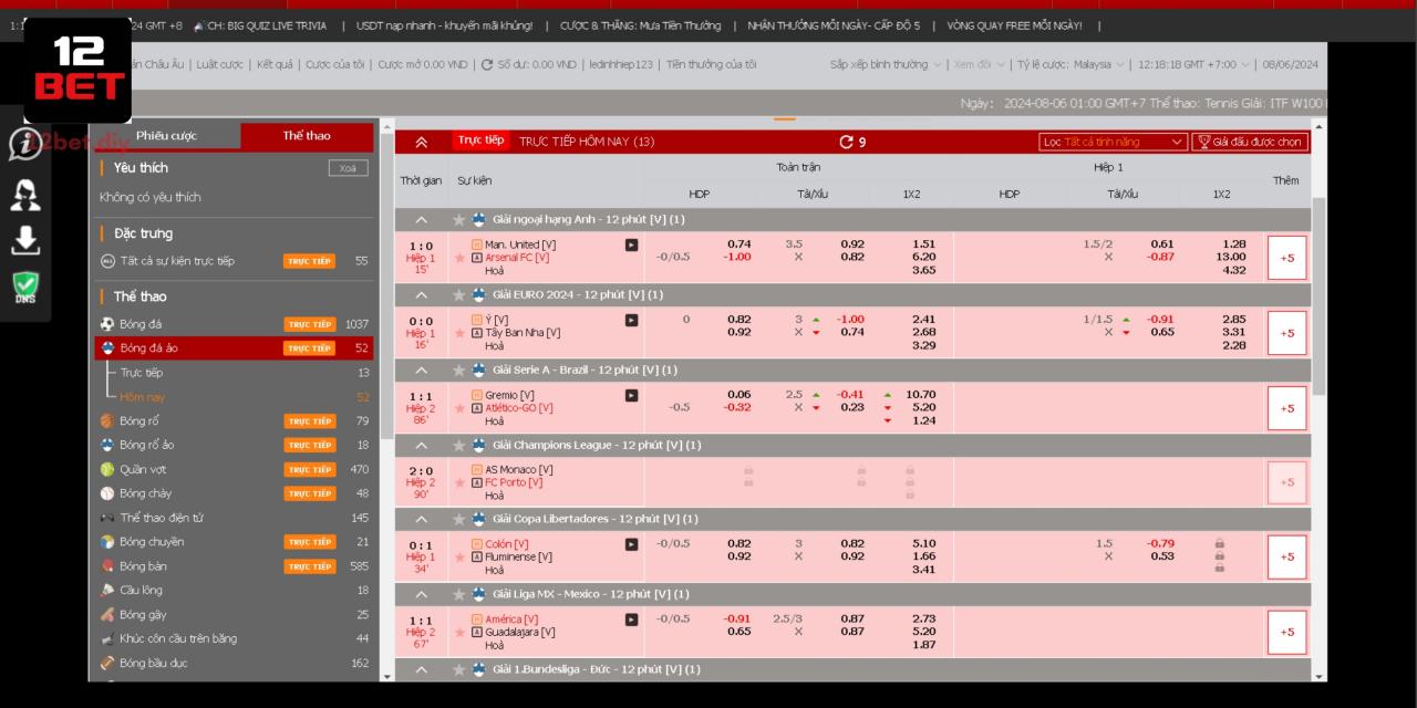 BTi Thể Thao 12Bet - Đặt Cược Thể Thao Thắng Lớn Dễ Dàng 3 BTi thể thao hấp dẫn với đa dạng môn thể thao đặt cược